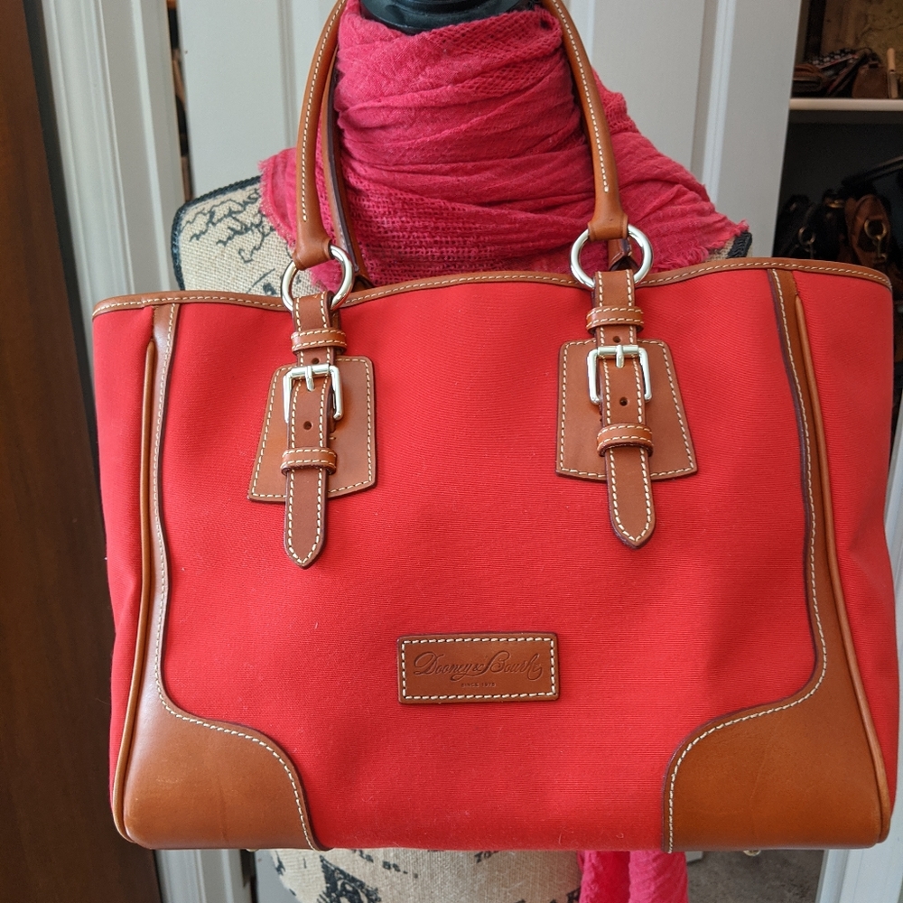 Dooney & Bourke Lg Red Cotton Canvas Leather Tote